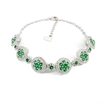 Green Lab Created Emerald and Lab Created White Sapphire Halo Rhodium
Over Sterling Silver Bracelet