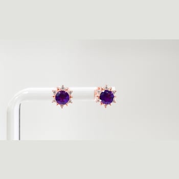 Amethyst and CZ 0.84 Ctw Round 18K Rose Gold Over Sterling Silver Button
type Earrings.