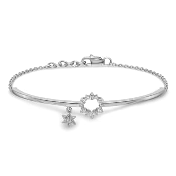 Rhodium Over 14k White Gold Star Dangle Diamond Bangle Bracelet
