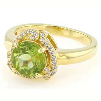 Peridot Round And White Zircon Halo Ring In 18K Gold Over Sterling
Silver 3.03ctw