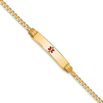 14k Yellow Gold Medical Red Enamel Curb Link ID Bracelet