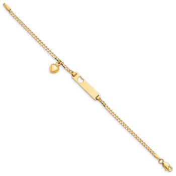 10k Yellow Gold Children's Flat Curb Link ID with Dangling Heart Bracelet