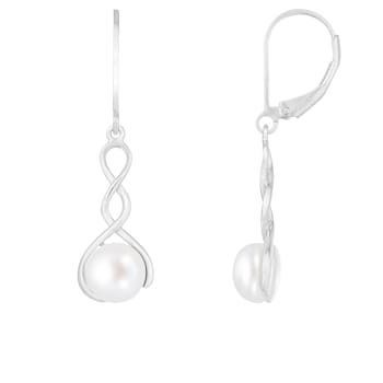 7.5-8mm White Cultured Freshwater Pearl Rhodium Over Sterling Silver Earrings