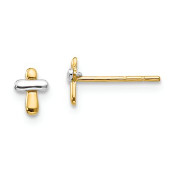 14k Two-tone Children's Polished Cross Stud Earrings