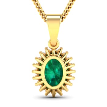 1.10ctw 14K Yellow Gold Zambian Emerald and White Diamond Pendant with
18 inch Cable Chain