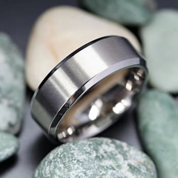 SHIRE Titanium Brushed Center Men’s Flat Wedding Ring with Polished
Beveled Edges 8mm