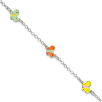 Sterling Silver Multi-color Enamel Butterflies Children's Bracelet