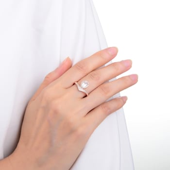 Pear Shape and Round White Topaz 14K Rose Gold Over Sterling Silver
Ring, 1.6ctw