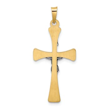 14k Yellow Gold and 14k White Gold Polished INRI Crucifix Cross Pendant