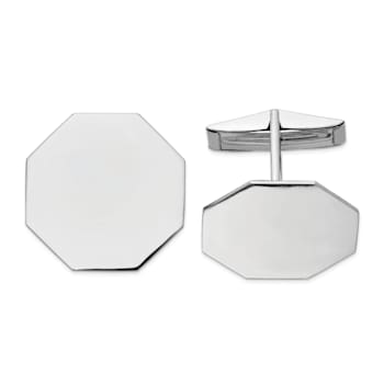 Rhodium Over 14K White Gold Men's Octagonal Cuff Links