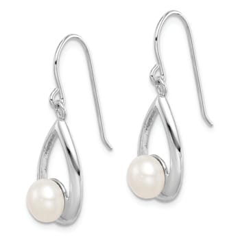 Rhodium Over Sterling Silver Polished Freshwater Cultured Pearl Teardrop
Dangle Earrings