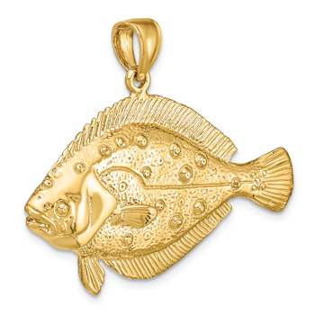 14k Yellow Gold 3D Textured Flounder Fish Charm