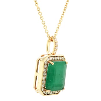 4.32 Ctw Emerald and 0.28 Ctw White Diamond Pendant in 14K YG