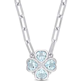 3.88ctw Sky Blue Topaz and Diamond Accent Floral Heart Paperclip Chain
Sterling Silver Necklace