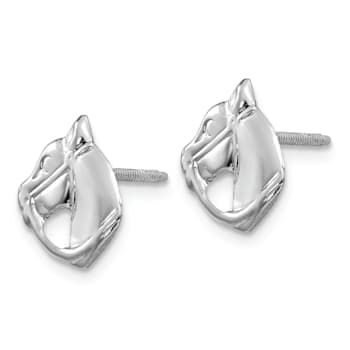 Rhodium Over 14K White Gold Screwback Horse Post Earrings