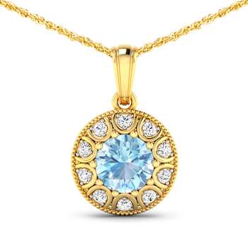 1.90ctw 14K Yellow Gold Aquamarine and White Diamond Pendant with 18
inch Cable Chain