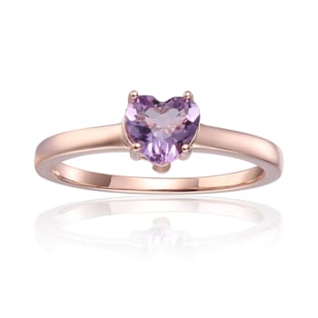 Heart Shape Amethyst 14K Rose Gold Over Sterling Silver Solitaire Ring, 0.85ct