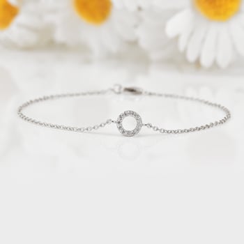Lab Grown Diamond Rhodium Over Sterling Silver Circle Karma and Luck
Bracelet Bracelet VS-GH