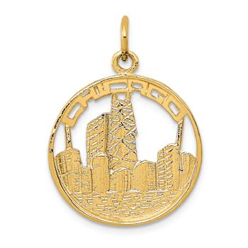 14k Yellow Gold Textured Chicago Skyline Charm Pendant