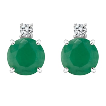 5mm Round Emerald with Diamond Accents 14k White Gold Stud Earrings