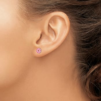 Sterling Silver Pink/Red Enamel Flower Children's Post Earrings
