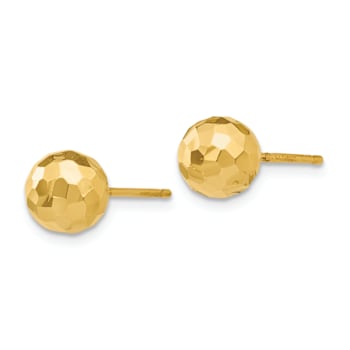 14k Yellow Gold Polished and Diamond-Cut 7mm Ball Stud Earrings