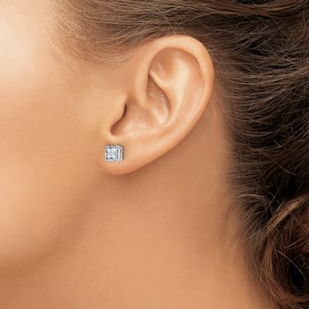 Rhodium Over 14K White Gold 2ct. 5.5mm Princess G H I True Light
Moissanite Earrings
