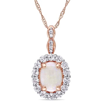 Opal, White Topaz & Diamond 14K Rose Gold Pendant With Chain 1.49ctw