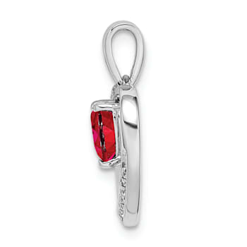 Rhodium Over 14k White Gold Ruby and Diamond Heart Pendant