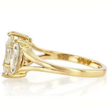 Diamond Simulant Marquise Three-Stone Ring In 18K Gold Over Sterling
Silver 2.56ctw