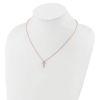 14K Rose Gold Over Sterling Silver Polished Cubic Zirconia Latin Cross Necklace
