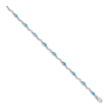Rhodium Over 14k White Gold Fancy Diamond and Blue Topaz Bracelet