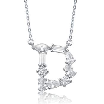Initial D Mixed Cut CZ Pendant Necklace In Sterling Silver 18 Inch