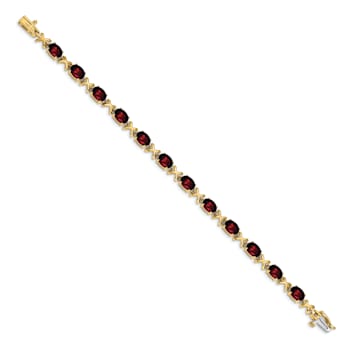 14K Two-tone Gold 7x5mm Oval Garnet Bracelet