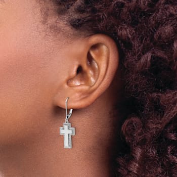 Rhodium Over 14k White Gold Diamond Fancy Cross Dangle Earrings