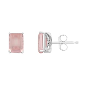 8x6mm Rectangular Octagonal Rose Quartz Rhodium Over Sterling Silver
Stud Earrings