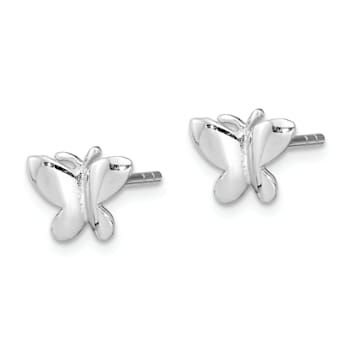 Rhodium Over Sterling Silver Butterfly Children's Post Earrings