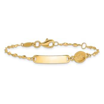 14k Yellow Gold Polished Miraculous Medal Children's ID Bracelet