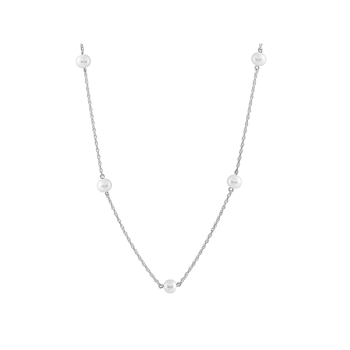 Freshwater Pearl Station Necklace In 14K White Gold 18 Inch
