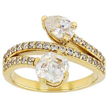 Diamond Simulant Pear And Square Bypass Ring In 18K Gold Over Sterling
Silver 2.93ctw