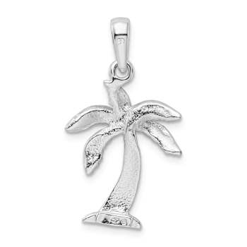 Rhodium Over Sterling Silver Palm Tree with Textured Trunk Pendant