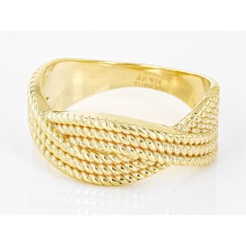 18k Yellow Gold Over Sterling Silver Textured Crossover Ring