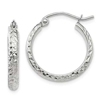 Rhodium Over 14k White Gold Diamond-Cut 11/16" Hoop Earrings