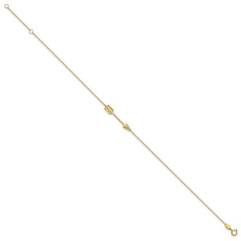10k Yellow Gold Polished and Textured Arrow Charm Cable Link Anklet