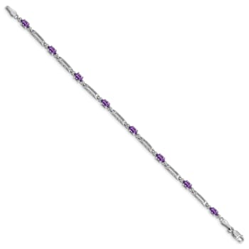 Rhodium Over 10k White Gold Diamond and Amethyst Bracelet