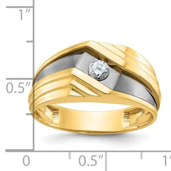 10K Yellow Gold with Black Rhodium Men's Polished and Grooved Diamond
Ring 0.15ctw