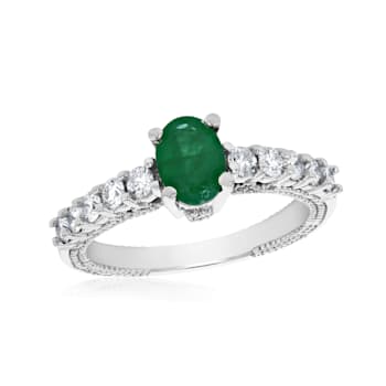 1.31ctw Emerald and Diamond Ring in 14k White Gold