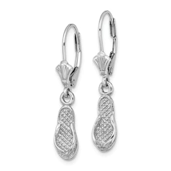 Rhodium Over 14k White Gold Textured Flip Flop Dangle Earrings