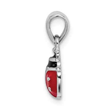 Rhodium Over Sterling Silver Red and Black Enamel Ladybug Children's Pendant