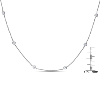 CZ Station Necklace In Sterling Silver 16 Inch